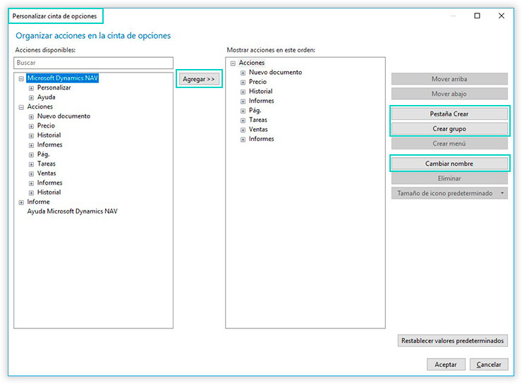 Personalizar la cinta de opciones
