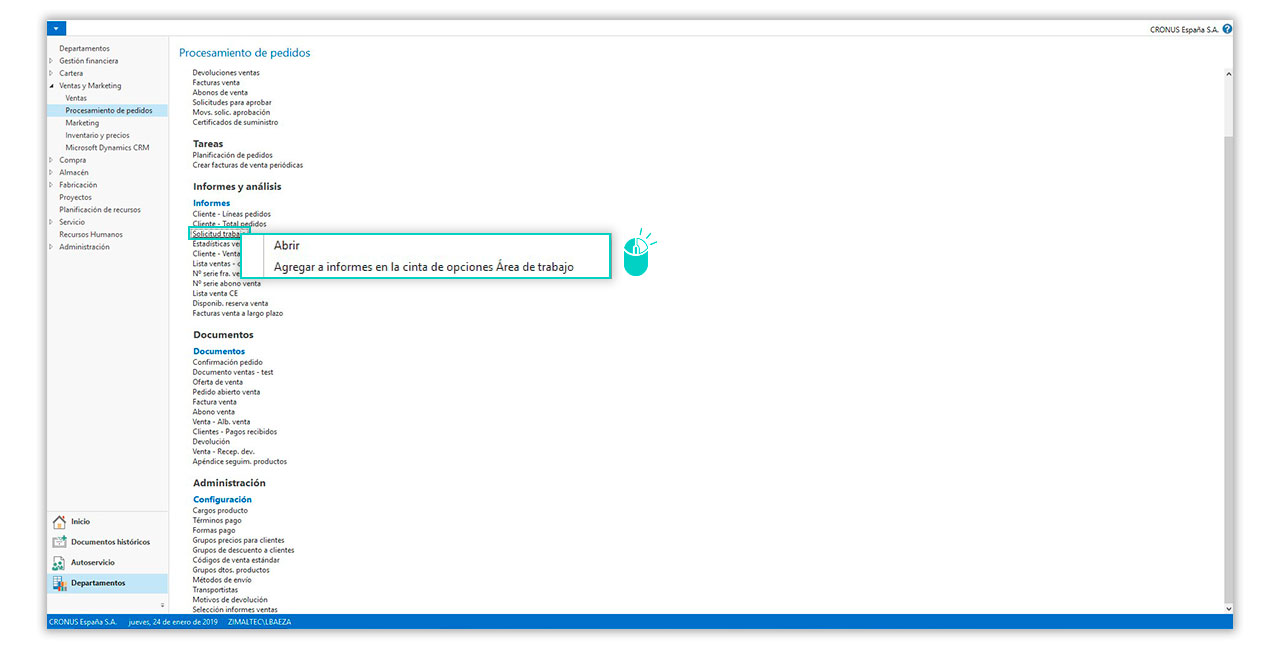 Módulos del área de trabajo