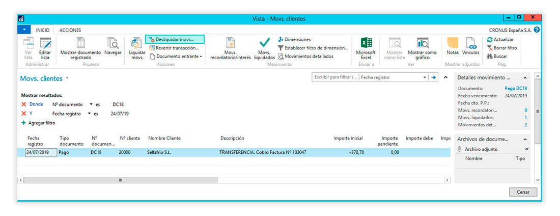 Movimientos de cliente