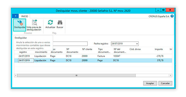 Desliquidar el movimiento