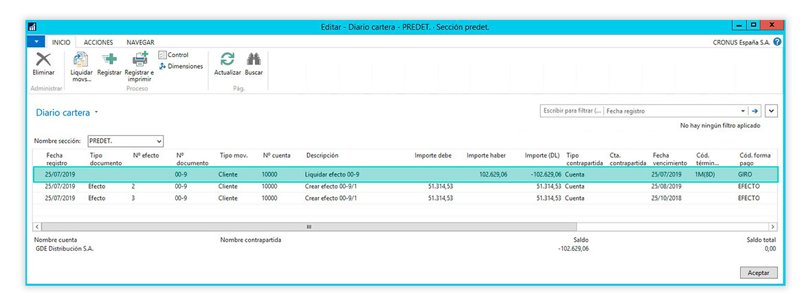 Liquidar movimientos con el efecto inicial