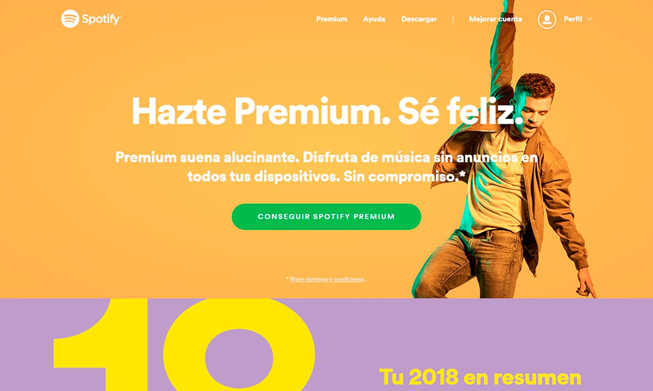 Spotify como ejemplo del uso del color.